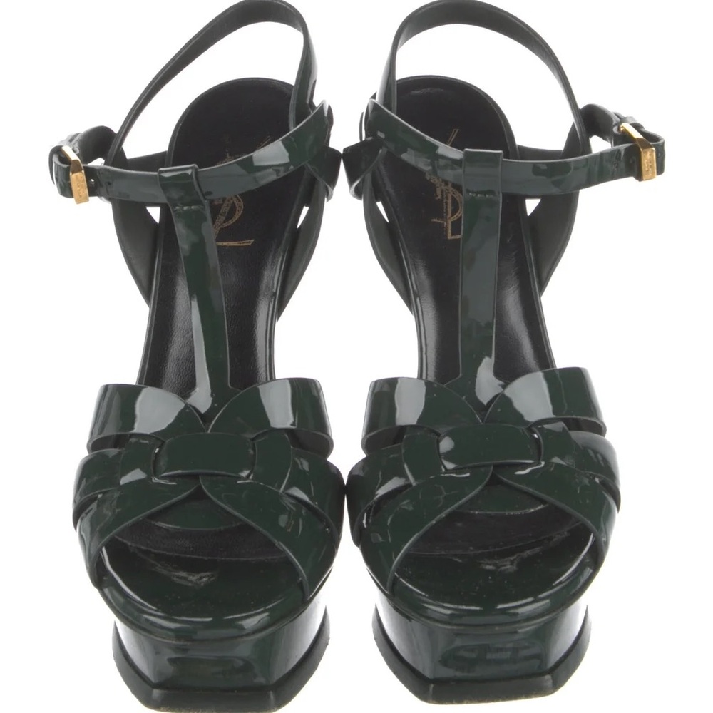 YSL Saint Laurent Tribute in Dark Green Patent Leather Heel 36.5